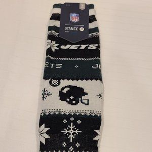 Stance New York Jets M 6-8.5 Holiday Ugly Sweater Crew Socks Green NWT Snowflake